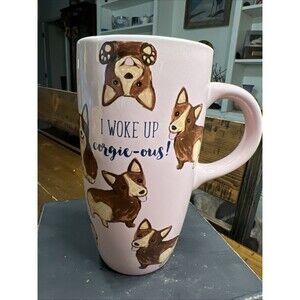 Corgi Travel Mug w/Lid 20 Oz “I Woke Up Corgie-ous!” Pink & Brown Sheffield Home